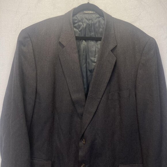 Mens 100% Lambswool Blazer Sport Coat Mens 56L Long Black Herringbone Millennium - Picture 2 of 16